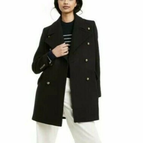 NWT NILI LOTAN BLACK WOOL BLEND WOMENS DOUBLE BREASTED PEACOAT SZ 1X NEW - Picture 1 of 7